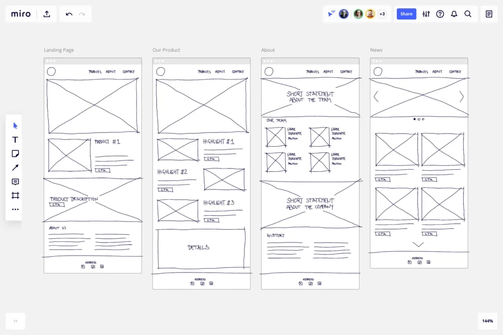 Example wireframes - web graphic design process.